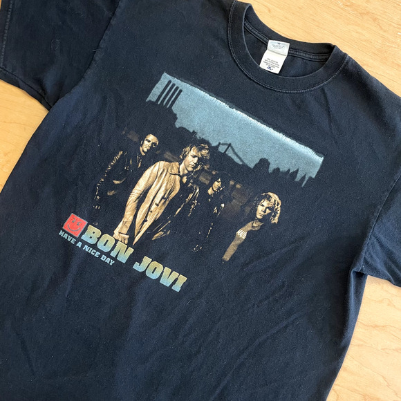 Vintage Y2K Bon Jovi Band Music Black XL Short Sleeve T-Shirt - Picture 3 of 9